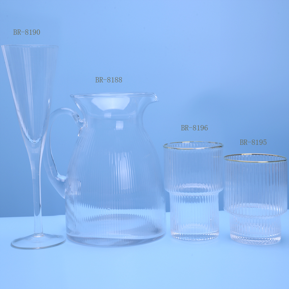 ribbed Glass Pitcher And Cups