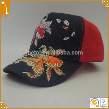 Chinese Culture Goldfish embroidery 5 panel mesh trucker caps