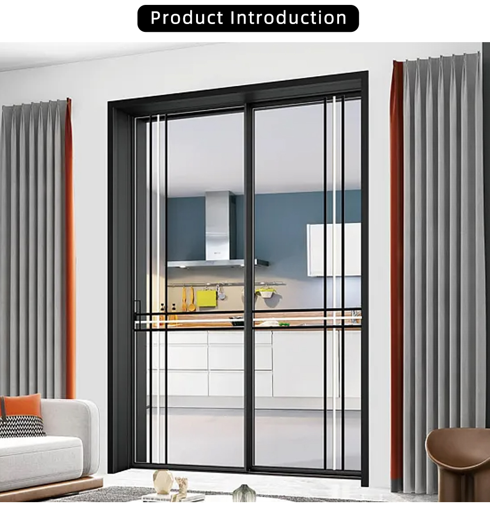 Minimalist Black Frame Double Panel Glass Sliding Door YJ-P038 X