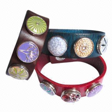 Leather chunk snap bracelets with space for 3 chunks (snap charms)