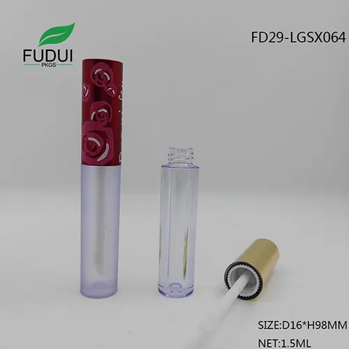 Round Empty plastic lipgloss tube gold cap