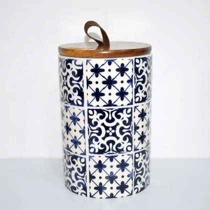 Nordic Ceramic Cookie Jar with Bamboo Lid