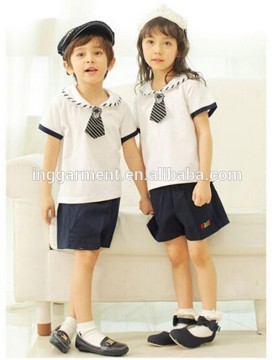 Primary School Uniform Sailor Shirt with Stripe Tie and Shorts