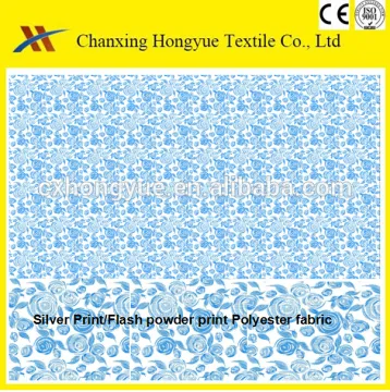 Blue colored Polyester silver print/Flash powder print /Gold print textile fabric for bedding