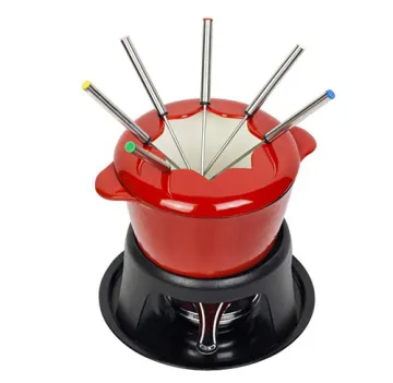 Red Enamel Cast Iron Fondueset