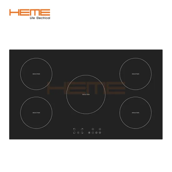 CE/CB Certified Electric Induction Hob with Child Lock, 5 Cooking Zones, Built-in Black Glass Panel