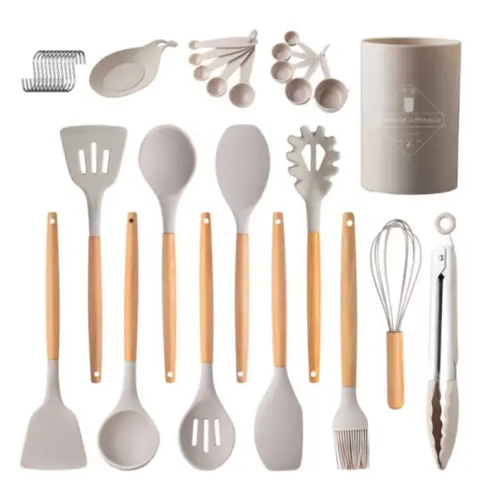 Wholesale Private Label Non-Stick Heat Resistant Wooden Silicone Kitchen Utensils