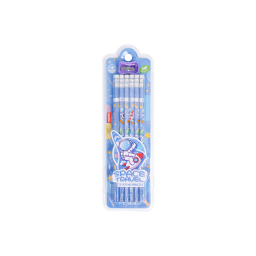 WEIBO 2B Cartoon Astronaut Wooden Pencils with Eraser and Sharpener - 12pcs Set for Kids