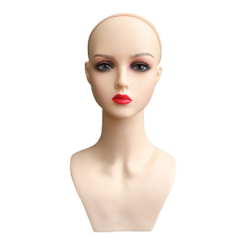 Double Shoulder Wig Female Mannequin Head with Silicone Face Dummy for Jewelry Display