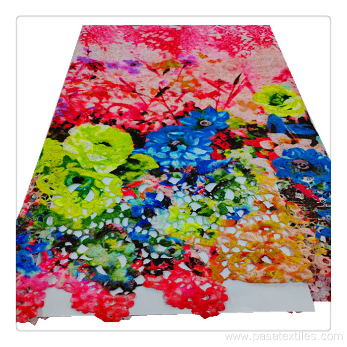 high quality flower pattern hot pink printed fabric chemical embroidery custom fabric print