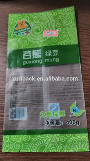 KPET PE 400g mung bean plastic packaging bag with die cut Nitrogen filled bags