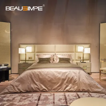 Modern Italian Leather Double Bed with Elegant Headboard