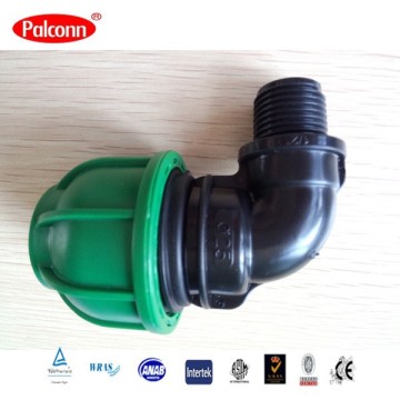 Hot selling Green pp compression fitting thread plastic pipe fitting PN10 male elbow 20x1/2"mm A489