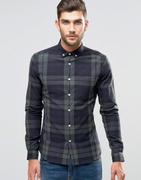 Custom Embroideried Logo New Design Long Sleeve Mens 97% Cotton 3% Elastane All Check Print Skinny Fit Fashion Shirts