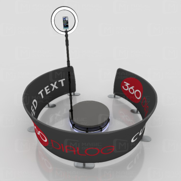 Circle Photo Booth Enclosure with Pillow Cover, 360 Spinner, Custom Logo, and Black Backdrop Stand