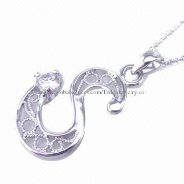 Letter style sterling silver necklaces, made of 925 silver and cubic zircon stones