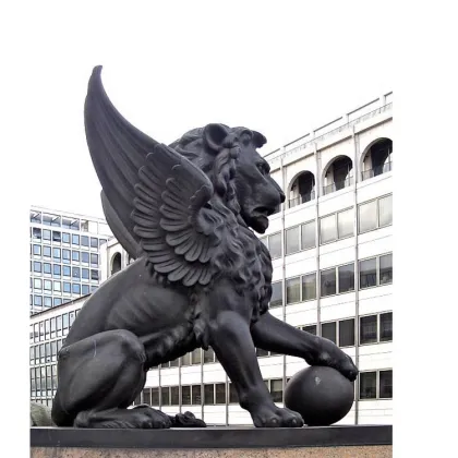 Metal bronze flying lion sculpture