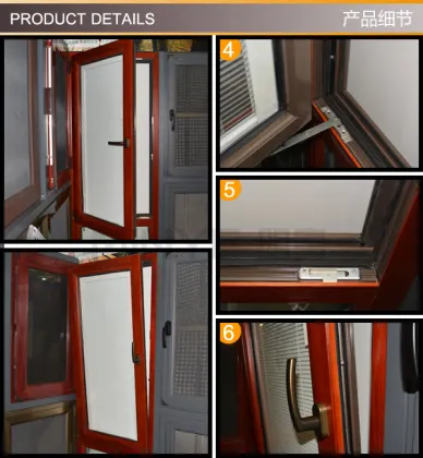 China Doors and Wood Clad Aluminum Inward Tilt and Turn Windows/Wood Grain Finish Aluminum Window