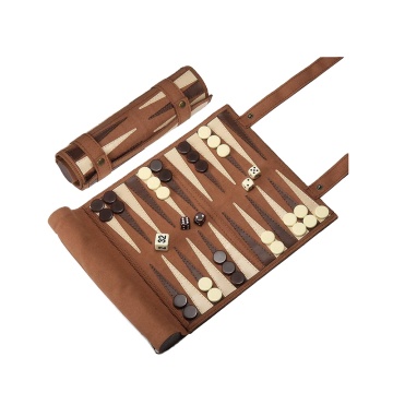 Travel-Friendly 3-in-1 Roll-Up Suede Backgammon Chess Checkers Game Set