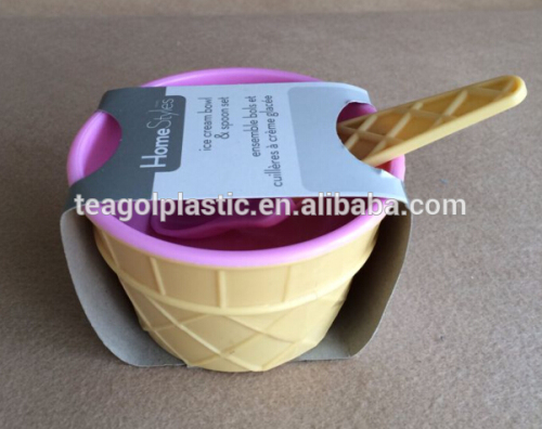Plastic ice cream bowl and spoon set sleeve card packing TG20054-2PK