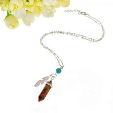 Unakite Feather Hexagonal Prism Choker Necklace