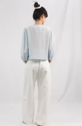 Bubble Sleeve Lace up Top