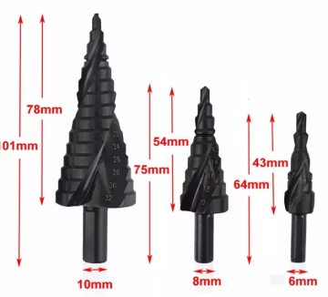 High quality 3 Packs Spiral Step Drill Bit Set 1/4" Hex Shank Cone black hss drill bit for High Speed Steel