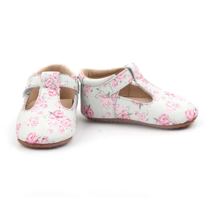 Floral Print Baby Girls T Strap Shoes