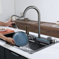 Digital Display Honeycomb Technology Farmhouse Raindance Waterfall Kitchen Sink with Cup Washer in Stainless Steel