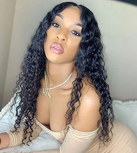 28" Lace Front Wig Real Hair Water Wave Lace Front Wig 4x4 Hair Wig 100% Real Human Hair Natural Black 150 Density Wholesale