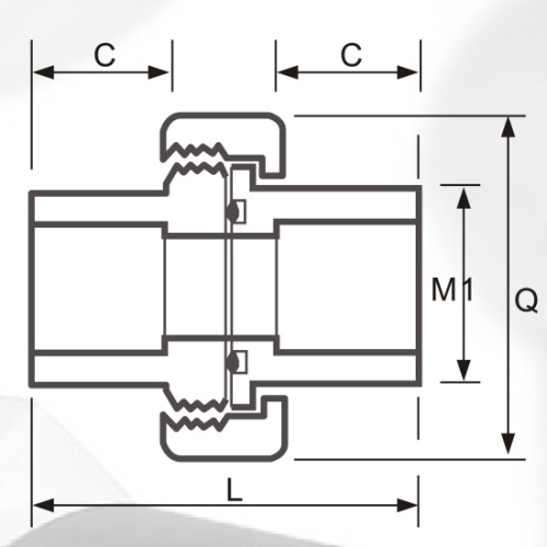 DIN PN16 Pasokan Air Cpvc Union Warna Abu-abu