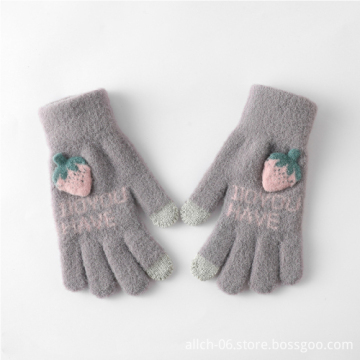 ALLCH Autumn Winter Thickened Touch Screen Chrysanthemum Embroidery Warm Gloves