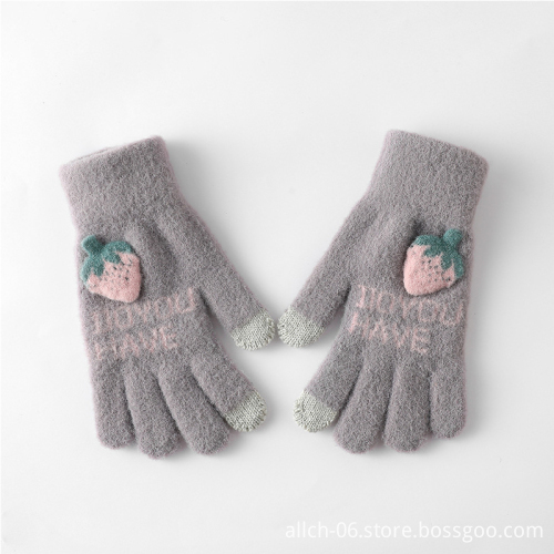 ALLCH Autumn Winter Thickened Touch Screen Chrysanthemum Embroidery Warm Gloves