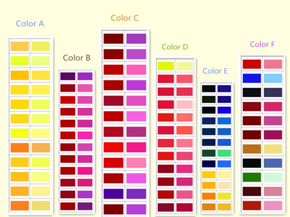 Pigments red, yellow, blue, green, black, white