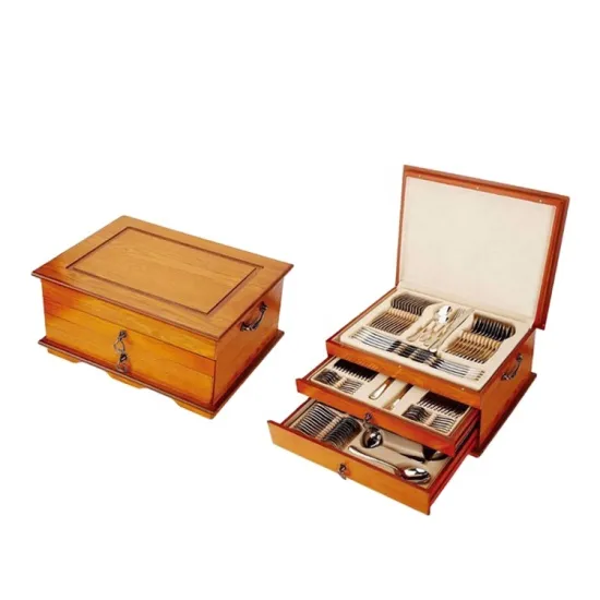 113Pcs Stainless Steel Cutlery Set with Wooden Case - Silver Flatware for Dinner Parties