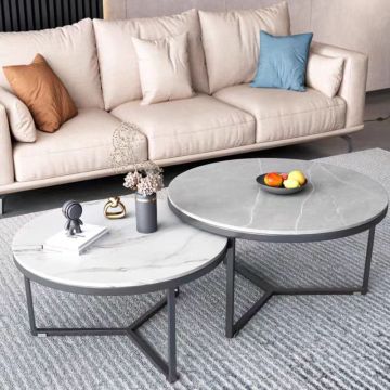 Modern Round Marble Coffee Table with Steel Legs
