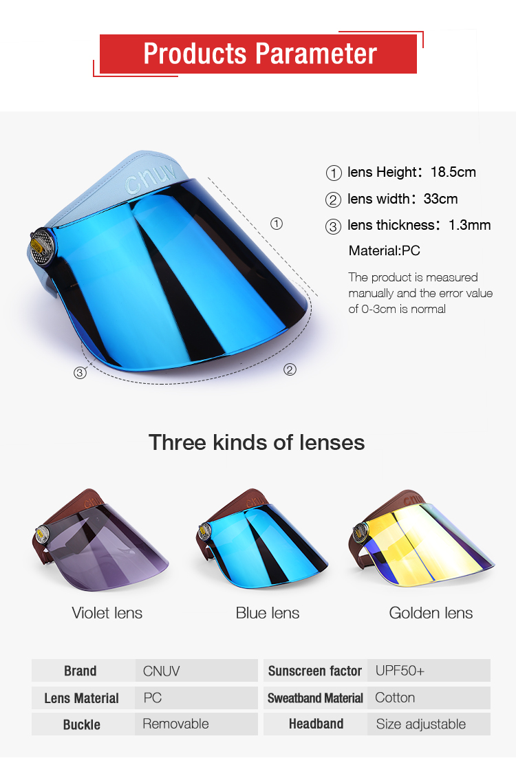 Brown Lens Transparent Plastic Sun Visor Cap Women Hat