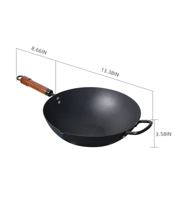 kitchenware Cooking nitriding wok Chinese traditional Steel Wok Pan With Wooden Handle Carbon Steel Wok
