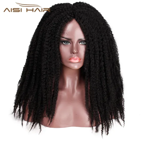 Aisi Hair Synthetic Afro Kinky Curly Hair Braids Dreadlock Marley Braiding Hair Wig Black Ombre Brown for Women
