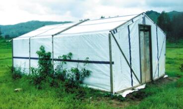 grey PE tarpaulin with black bands