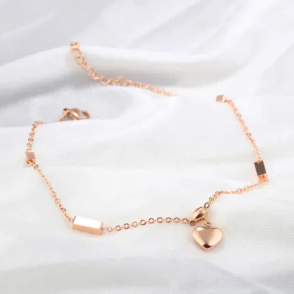 14k stainless steel rose gold heart anklet