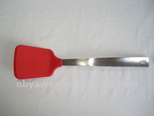 red silicone spatula with stainless steel handle