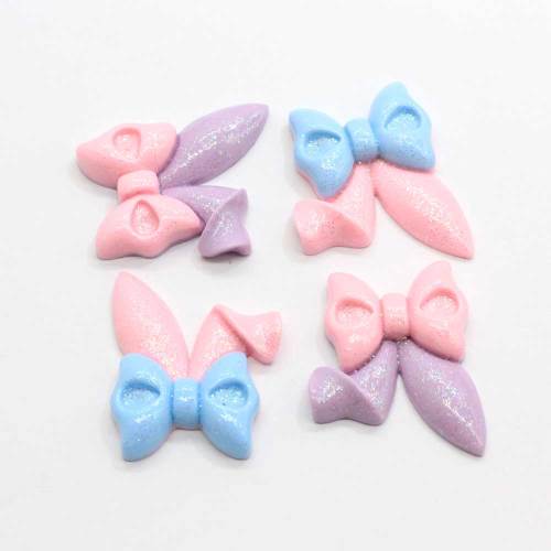 Kawaii Resin Cabochons Flatback Candy Colors Ribbon Knot Bow Animal Rabbit Ear Patch Sticker Ornament Accessories