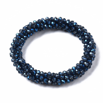 PandaHall Marine Blue Glass Bead Stretch Bracelets with Pearl Luster Plating
