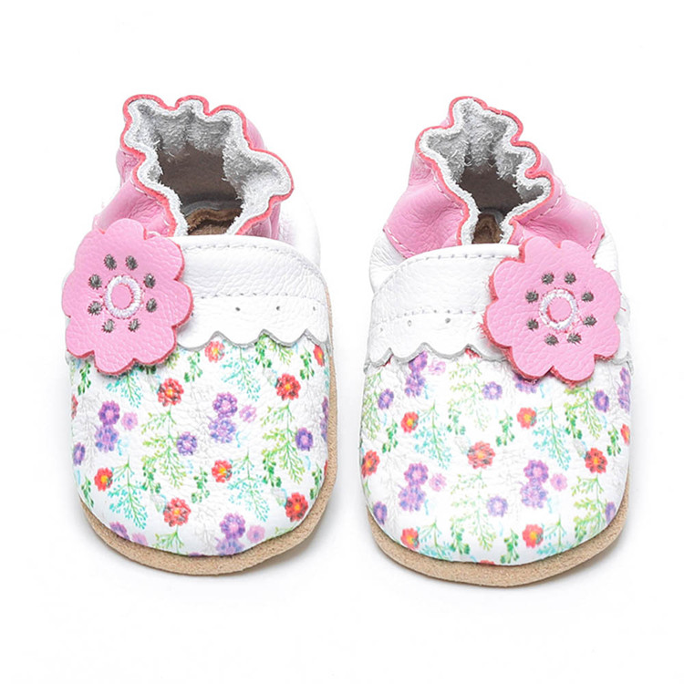 Pink Flower Girls Soft Leather Baby Shoes