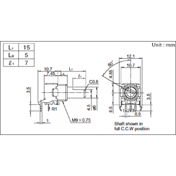 Chiết áp có khớp nối trục kim loại loại 9