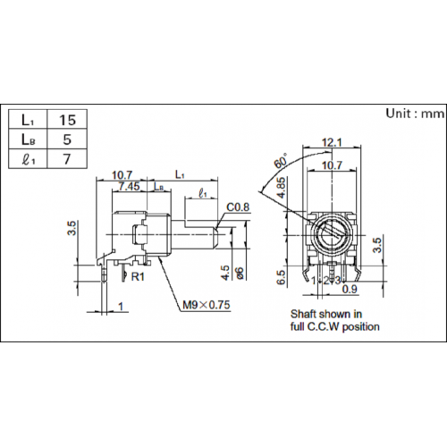 Potensiometer artikulasi poros logam tipe 9