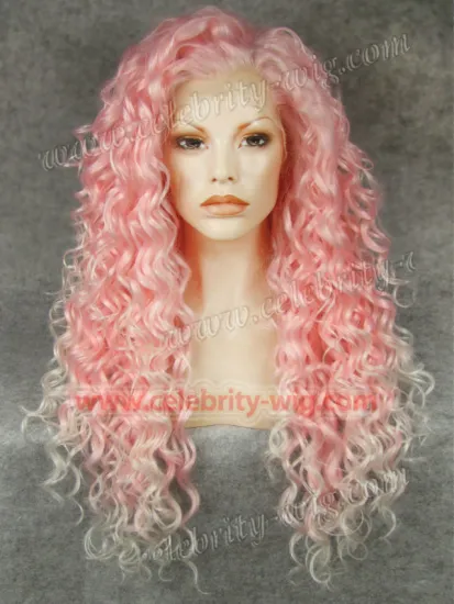 Pink with White Tip Drag Queen Rupaul Synthetic Lace Front Wig