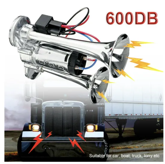 12V Air Horn with Compressor for Trucks, Lories, Trains, Boats, and Cars