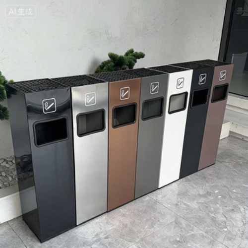 Customized Metal Trash Can with Stainless Steel Ashtray for Commercial Use